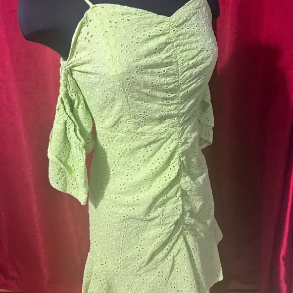 Lime green off the shoulders mini dress, size small - Picture 9 of 12